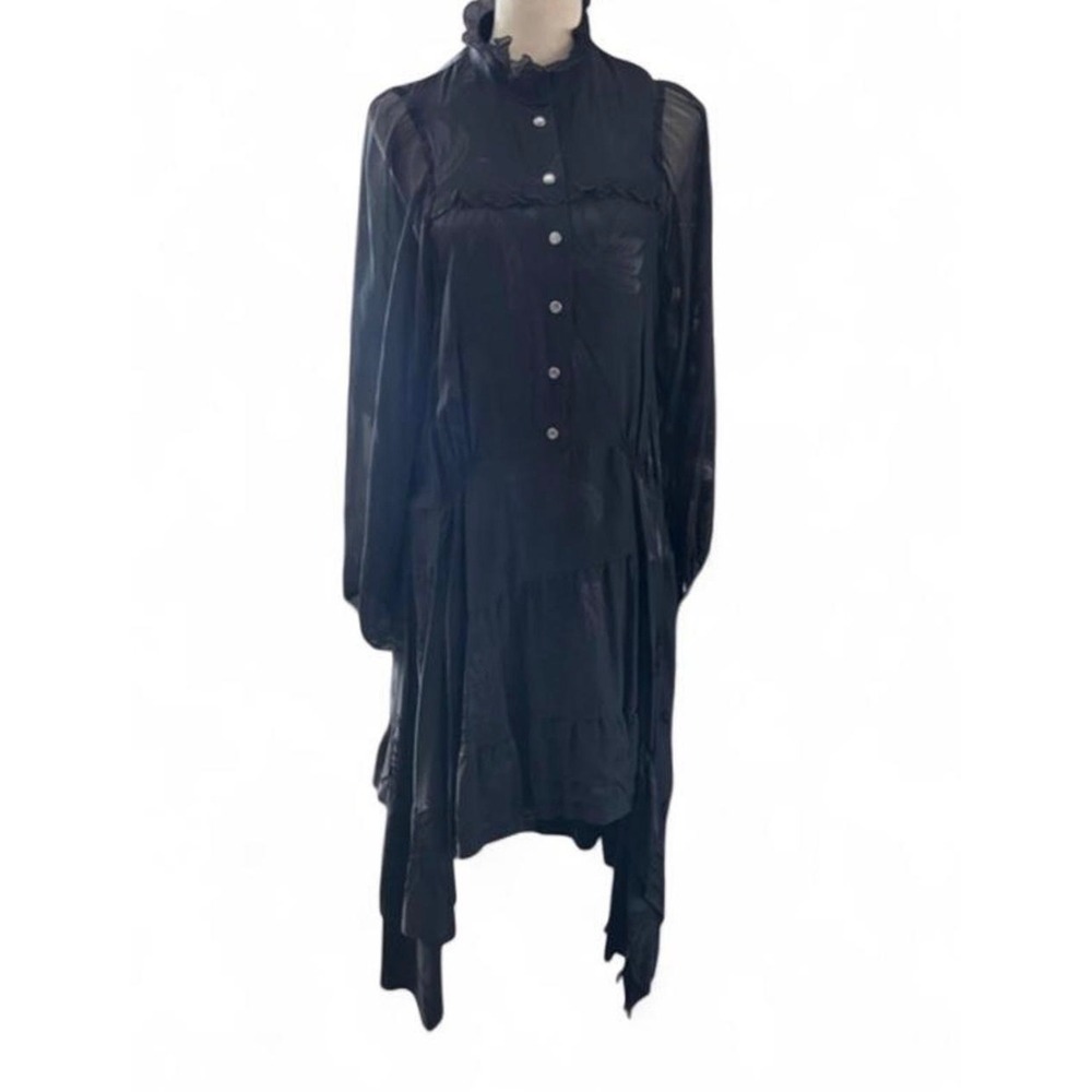 COACH Black Palm Tree Jacquard Sheer Ruffle Midi Dress – Size 8 – NWT